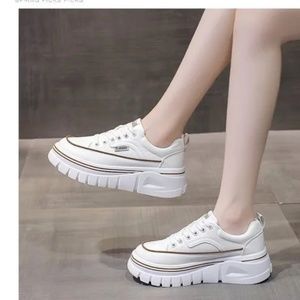 Spring and autumn new heightened thick-soled casual shoes round toe muffin color